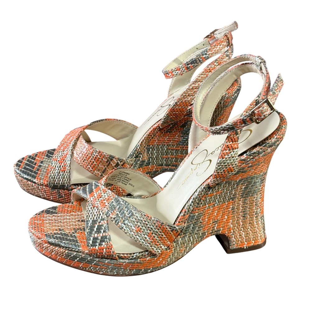 Jessica Simpson Orange and Gray Woven Wedge Sandals